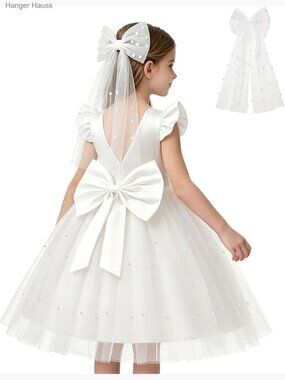 Tulle Satin Flower Girl Dress with Headwear for Weddings